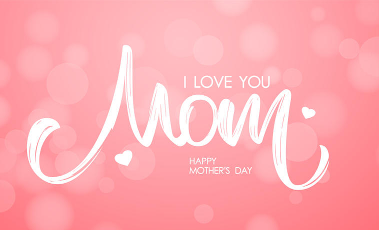 ピンクの背景にI LOVE MOM とHappy mother's dayの白い文字が描かれている
