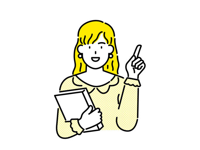 本を持つ黄色い髪の笑顔の女性