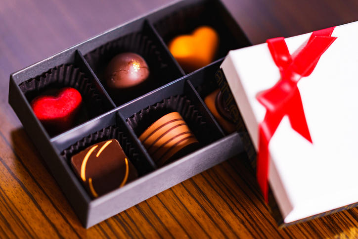 箱に入っている6種類のチョコレート