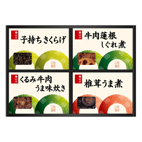 ギフト箱に入れられた料亭の4種類のしぐれ煮の詰め合わせ
