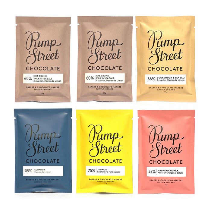 5色のパッケージのミニバーチョコレート