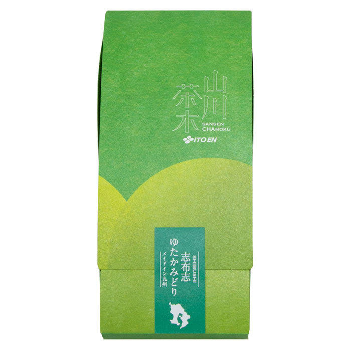 山川茶木の伊藤園のゆたかみどりの緑色のパッケージが置かれている