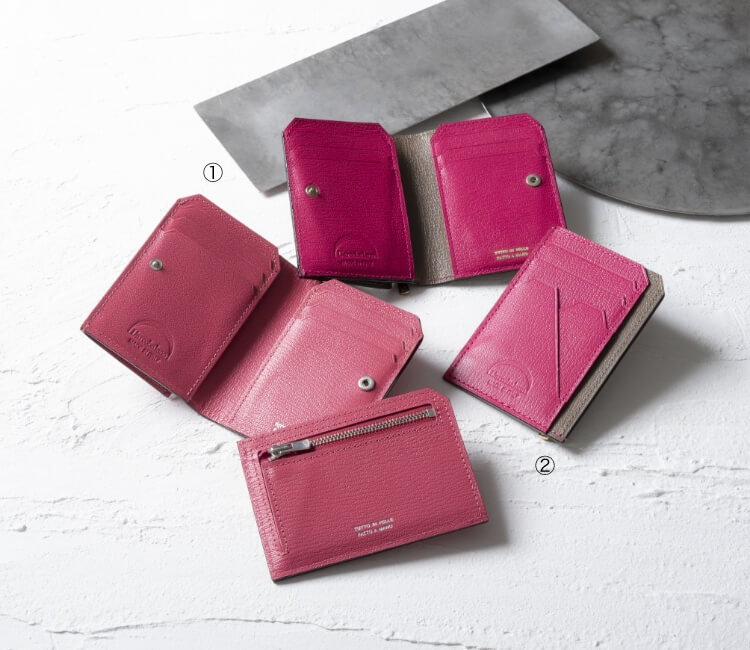 「L’arcobaleno（ラルコバレーノ）」①スマートカードウォレット ②スマートミニウォレット