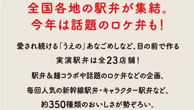 全国各地の駅弁が集結。今年は話題のロケ弁も！