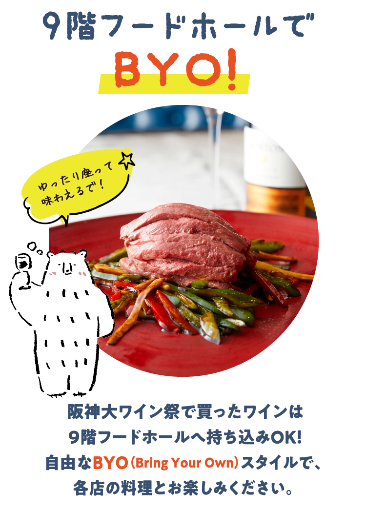 9階 フードホールでBYO 